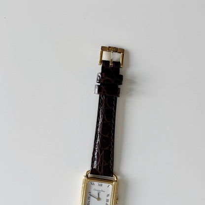 Dior 1990s CD Logo Tank Gold Plated Watch