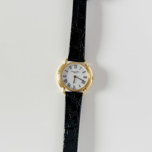 Dior 1990s Round Dial Gold Plated Watch