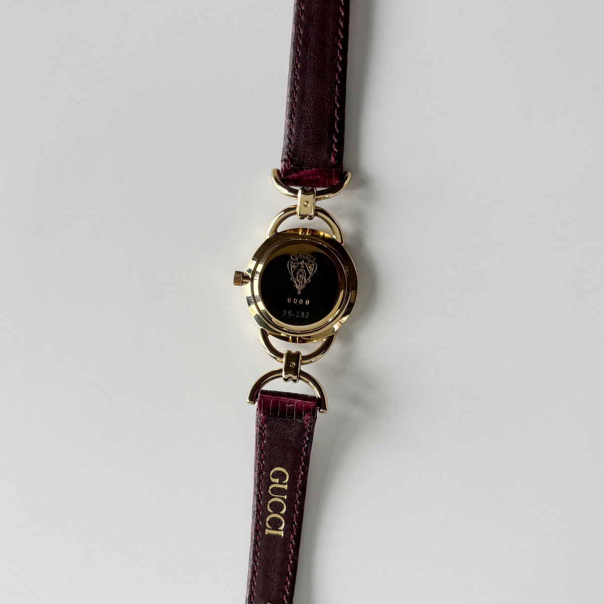 Gucci 1980s Cream Round Dial Horsebit Gold-Plated Watch