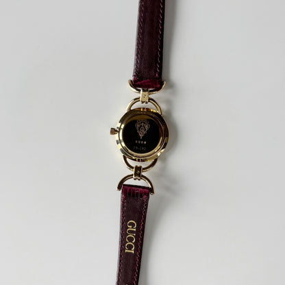 Gucci 1980s Cream Round Dial Horsebit Gold-Plated Watch