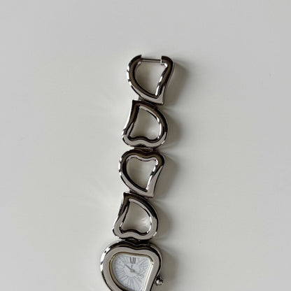 Yves Saint Laurent 1990s Heart Shaped Dial Band Silver Watch