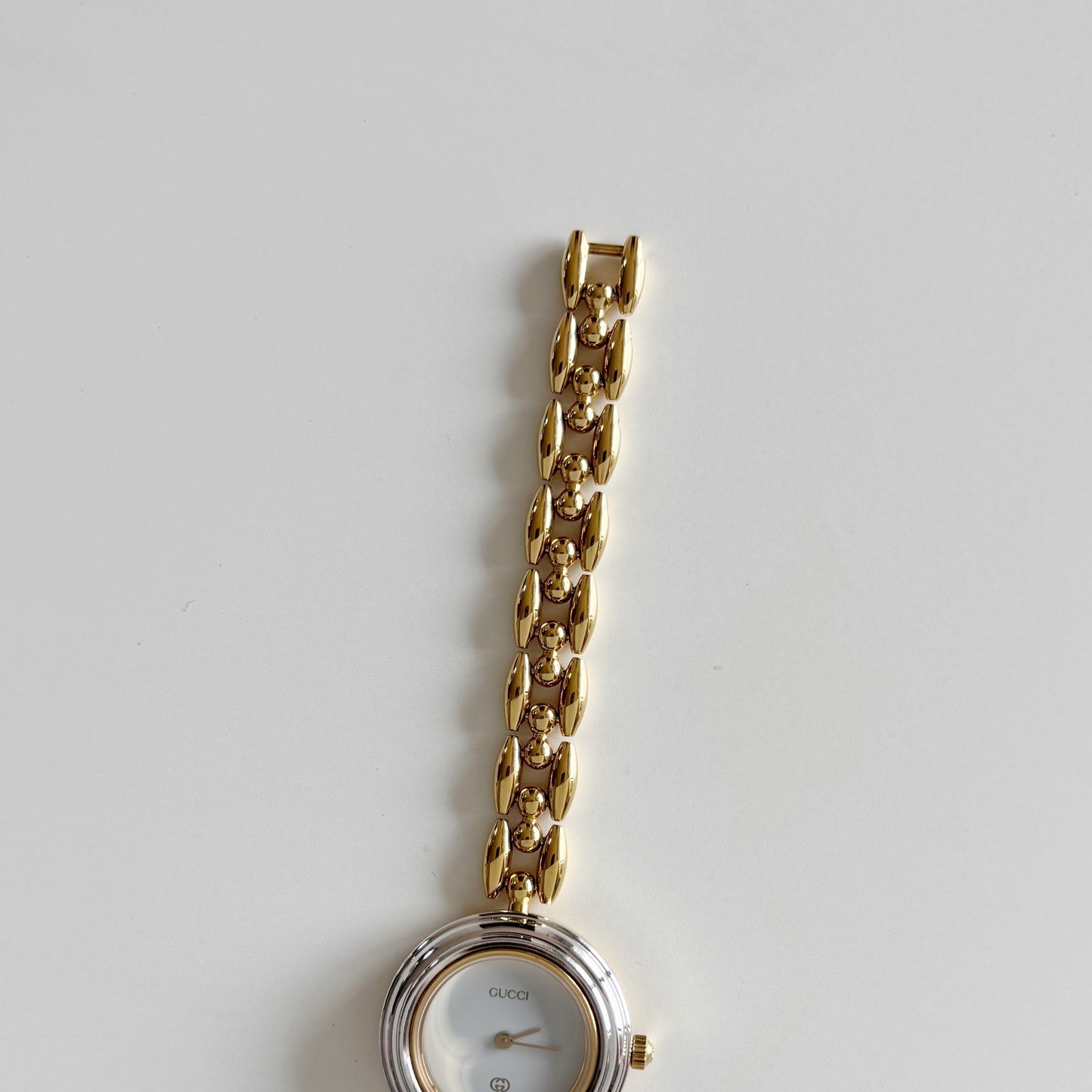 Gucci 1990s Interchangeable Bezel Gold Plated Rice Chain Watch with 6 bezels, case (160mm)
