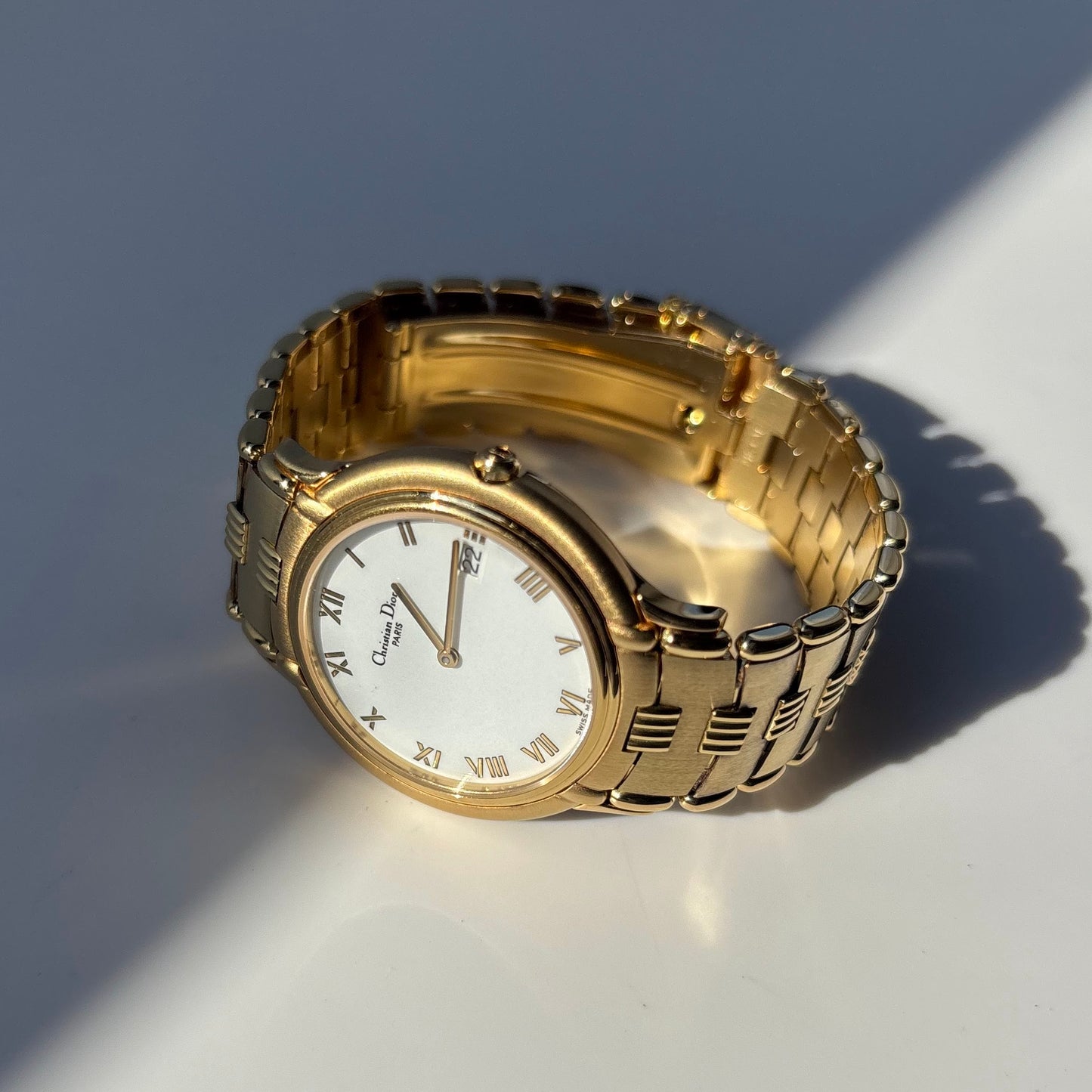 Dior 1990s Date Round Dial Gold Plated Watch (Large)