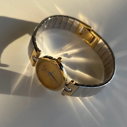 Dior 1990s Round Gold Dial Two Tone Watch