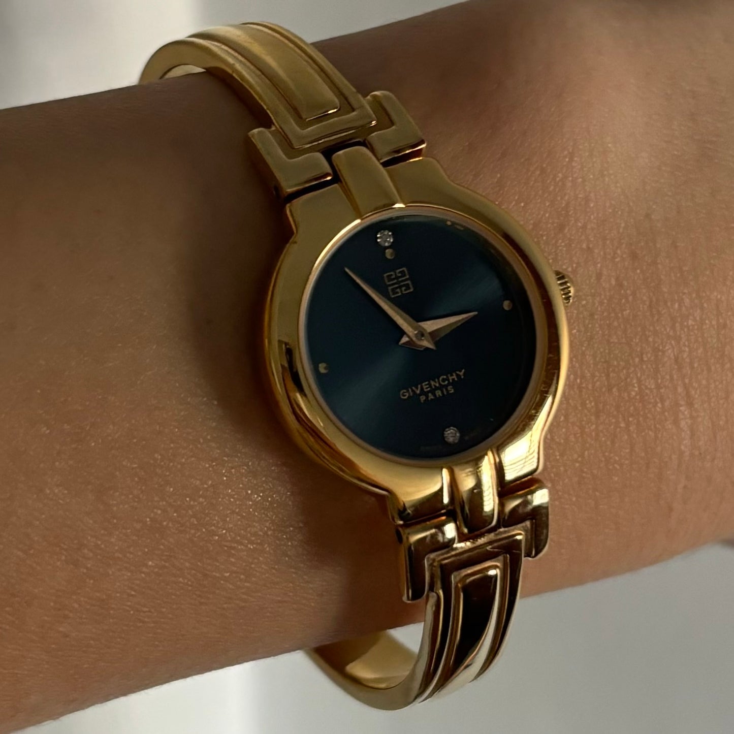 Givenchy 1990s Navy Dial Gold Plated Bangle Watch