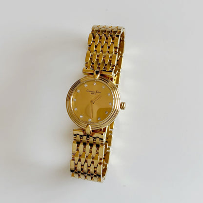 Dior 1990s Round Dial Gold Plated Watch