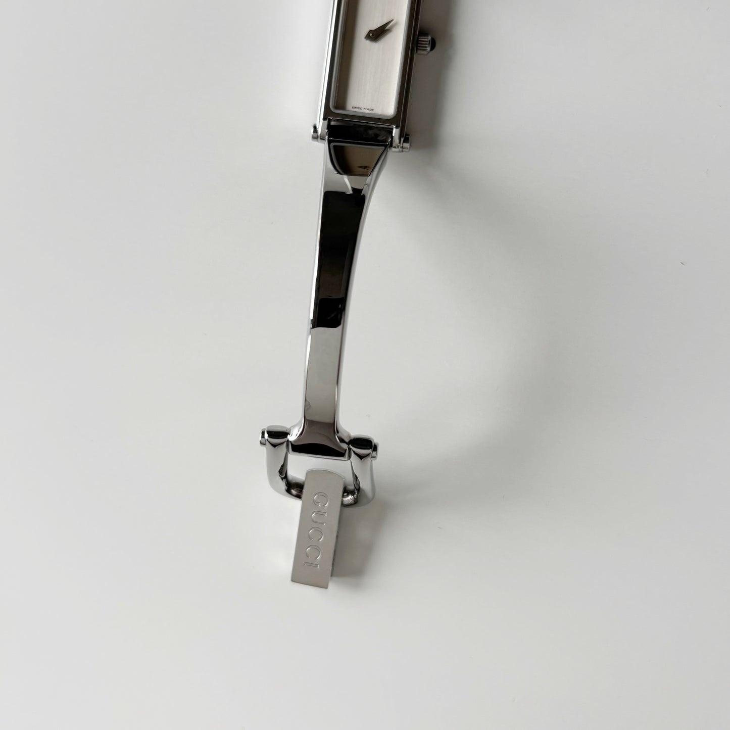Gucci 1990s Rectangular Dial Silver Bangle Watch