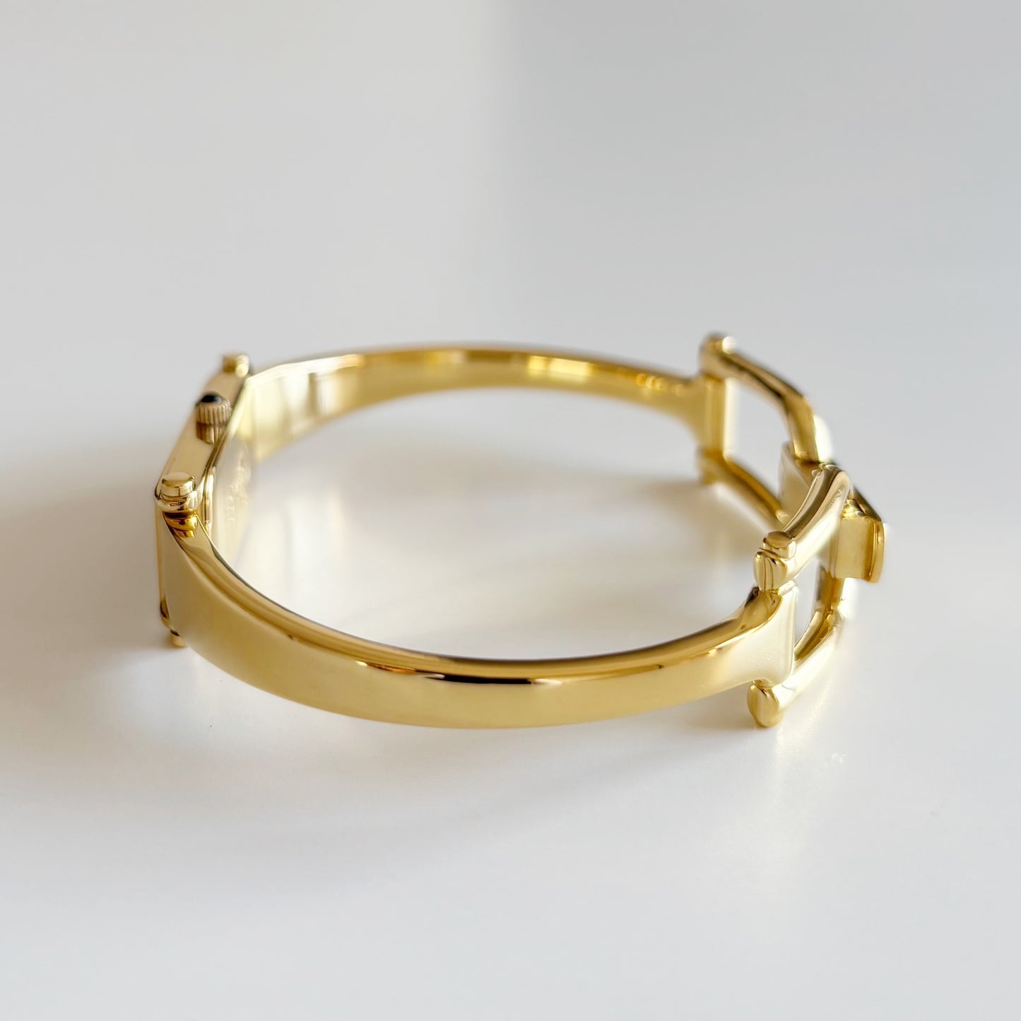 Gucci 1990s Seashell Dial Rectangular Gold Plated Bangle Watch