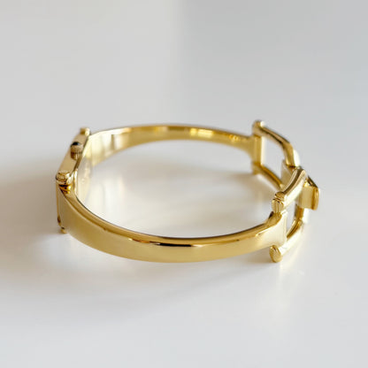 Gucci 1990s Seashell Dial Rectangular Gold Plated Bangle Watch