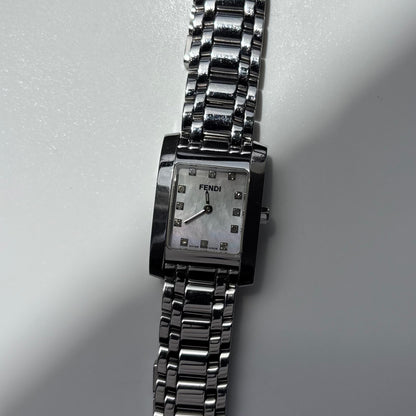 Fendi 1990s Seashell Dial Tank Silver Watch