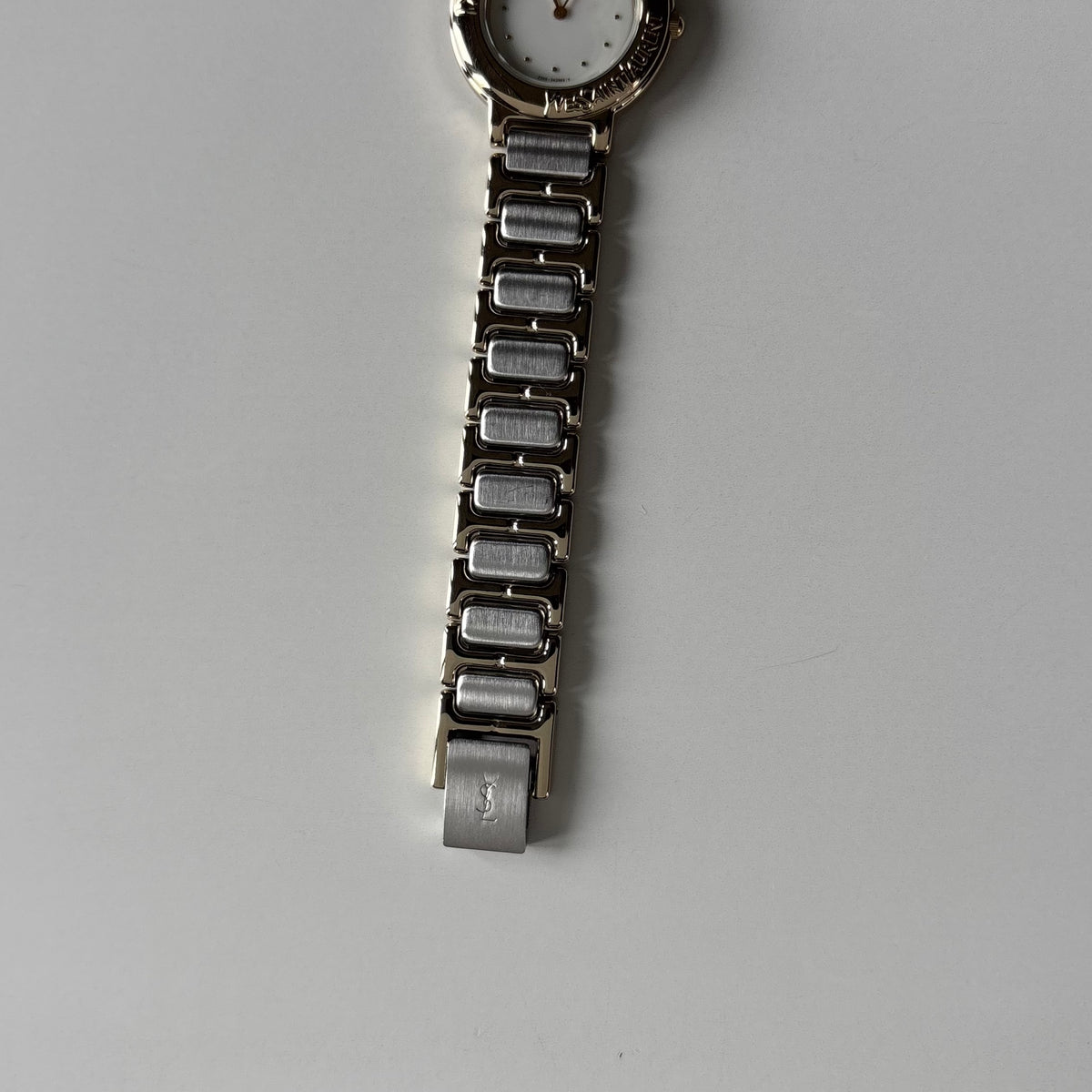 Yves Saint Laurent 1990s Cream Round Dial Two-Tone Gold-Plated Watch