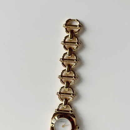 Gucci 1990s Seashell Dial Gold Plated Horsebit Watch
