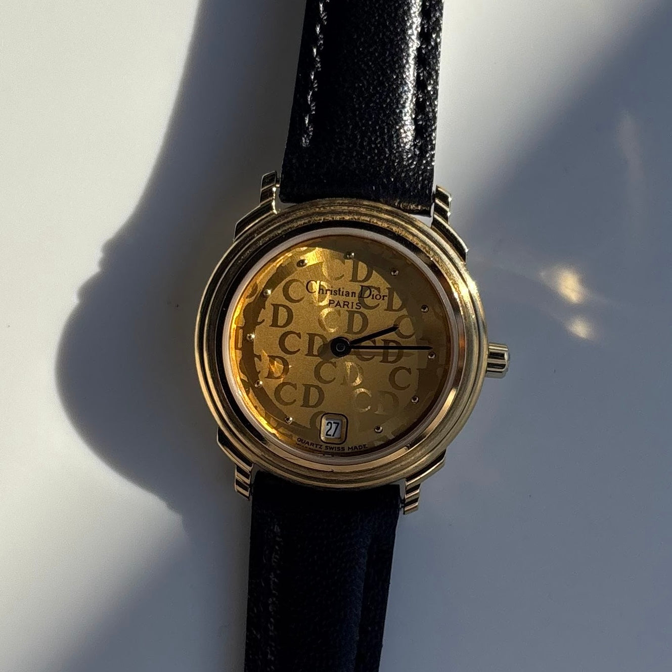 Dior 1990s Round Dial Date Gold Plated Watch