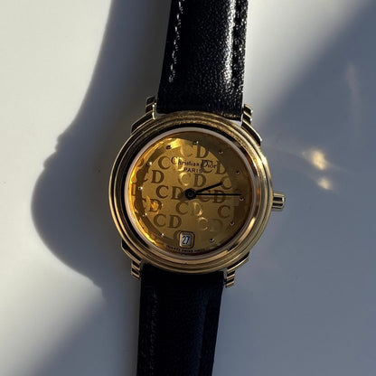 Dior 1990s Round Dial Date Gold Plated Watch