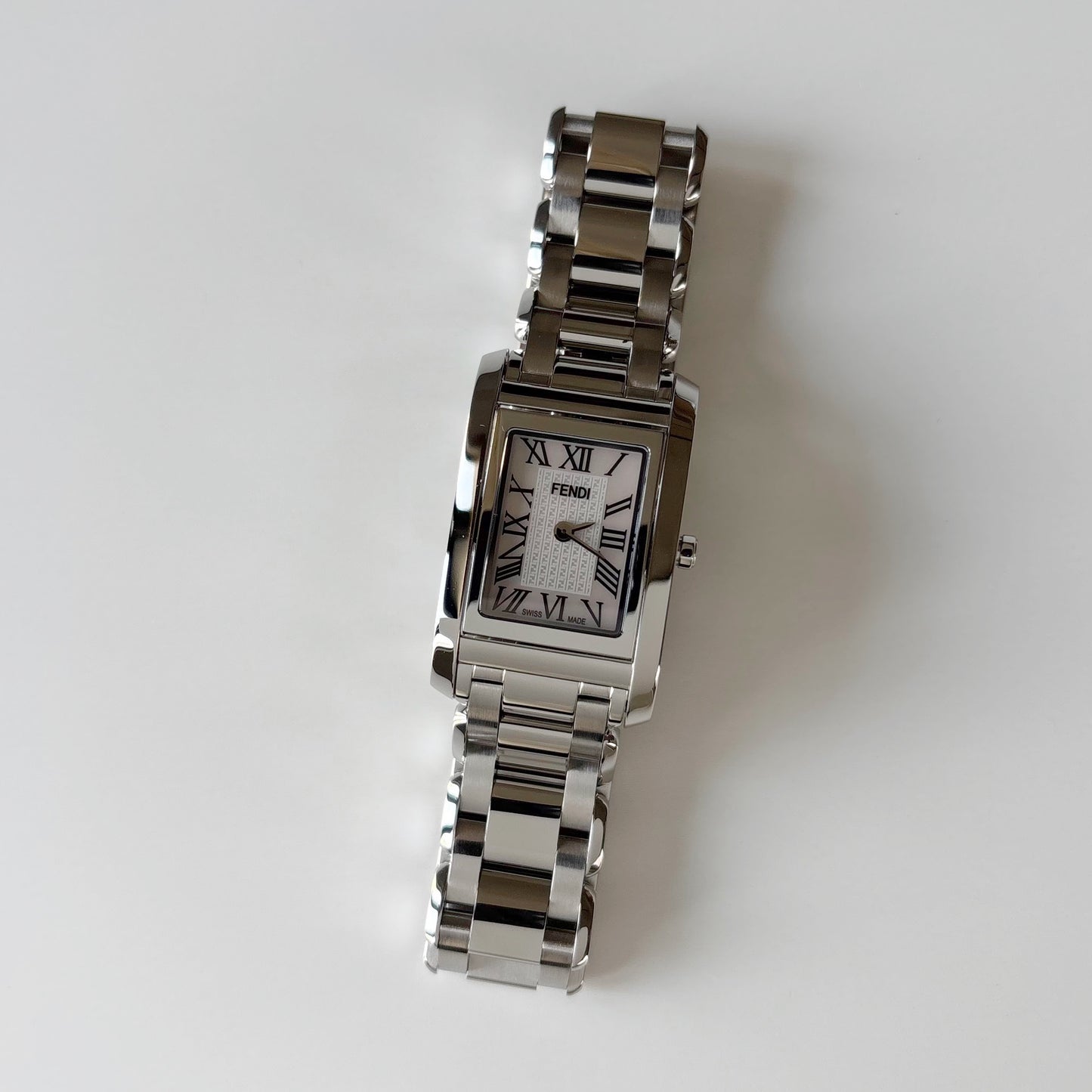 Fendi 1990s Seashell Dial Stainless steel Tank Watch