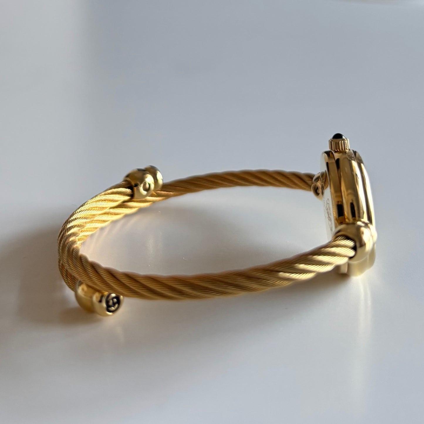 Gucci 1990s Black Dial Gold Plated Cable Band Bangle Watch