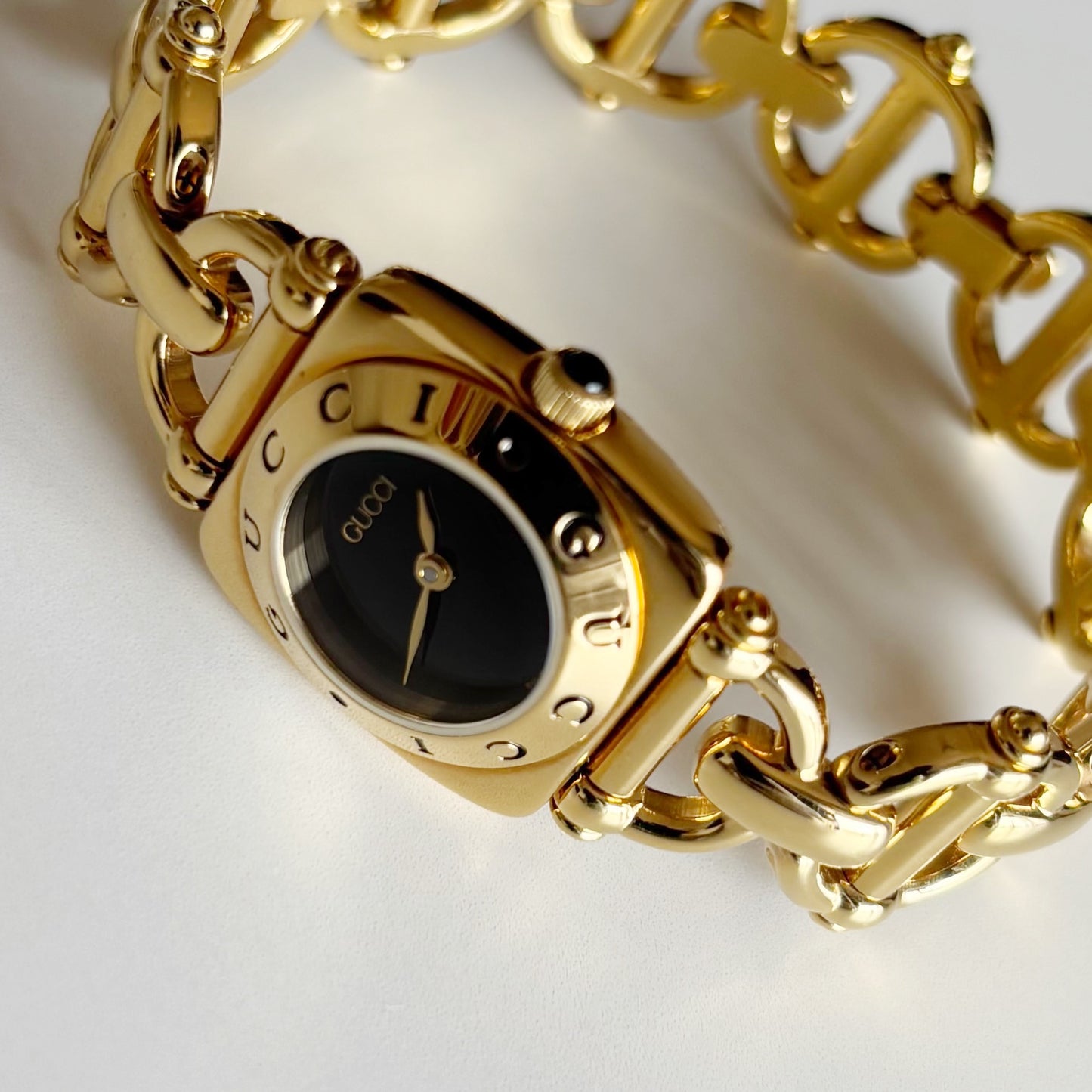 Gucci 1990s Black Dial Gold Plated Watch