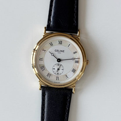 Celine 1990s Seashell Round Dial Gold Plated Watch (Large)