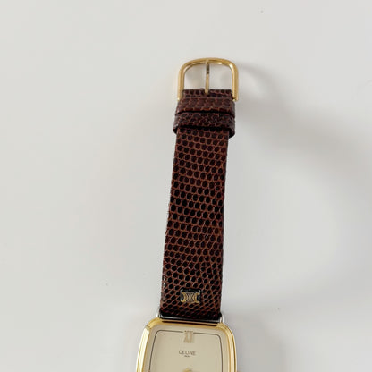 Celine 1980s Rectangular Dial Two Tone Watch (Large)