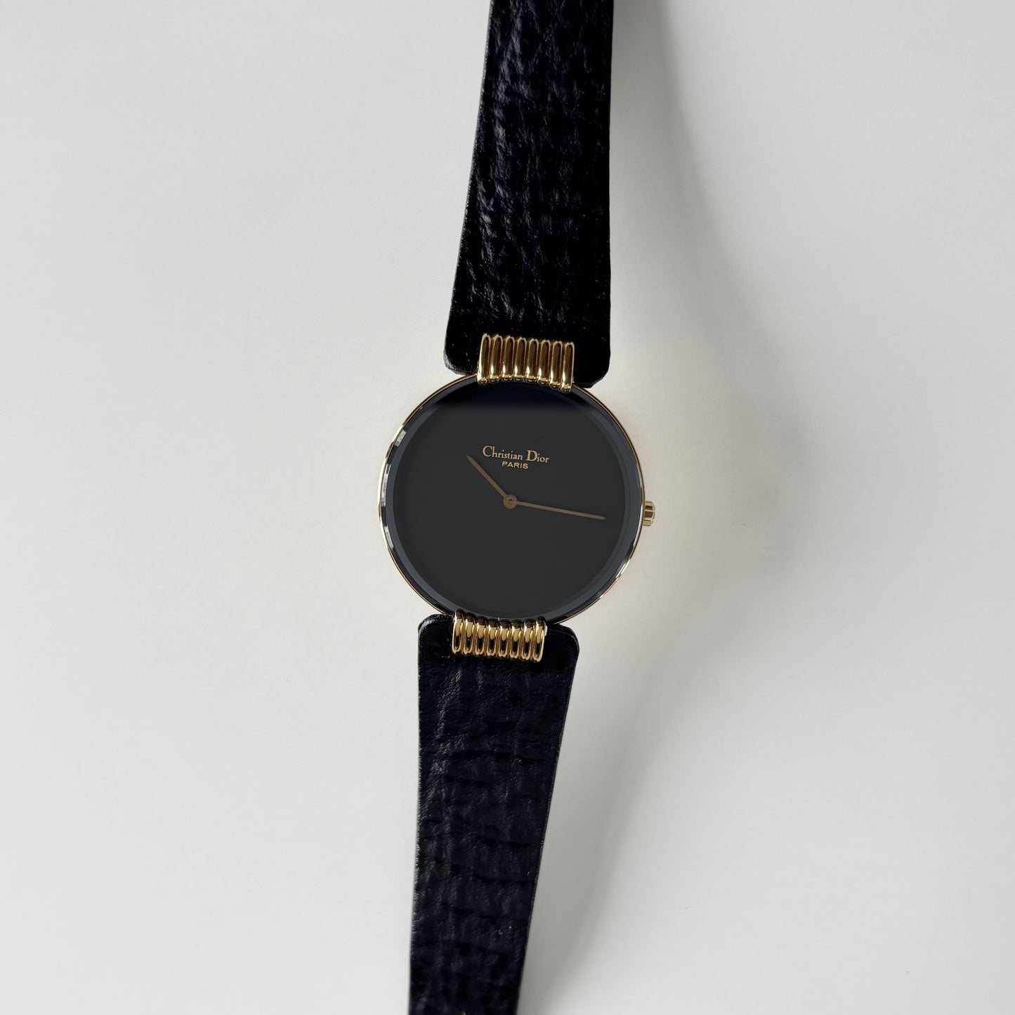 Dior 1990s Black Round Dial Gold Plated Watch (Large)