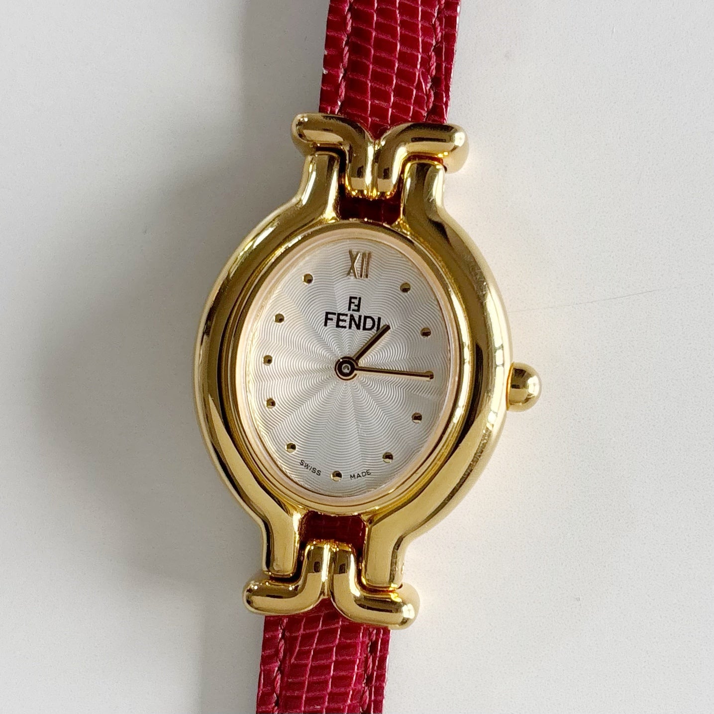 Fendi 1990s Interchangeable Strap Gold Plated Watch with 5 straps, case