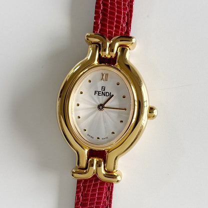 Fendi 1990s Interchangeable Strap Gold Plated Watch with 5 straps, case