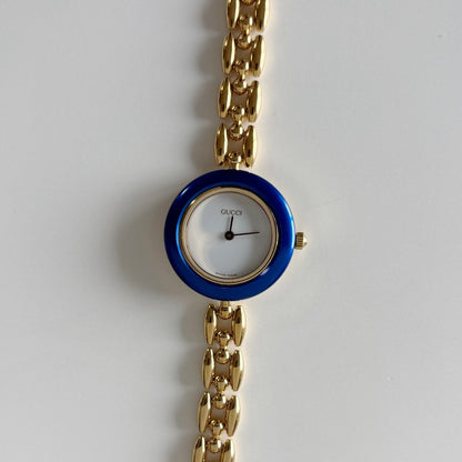 Gucci 1990s Interchangeable Bezel Gold Plated Rice Chain Watch with 6 bezels, case (172mm)