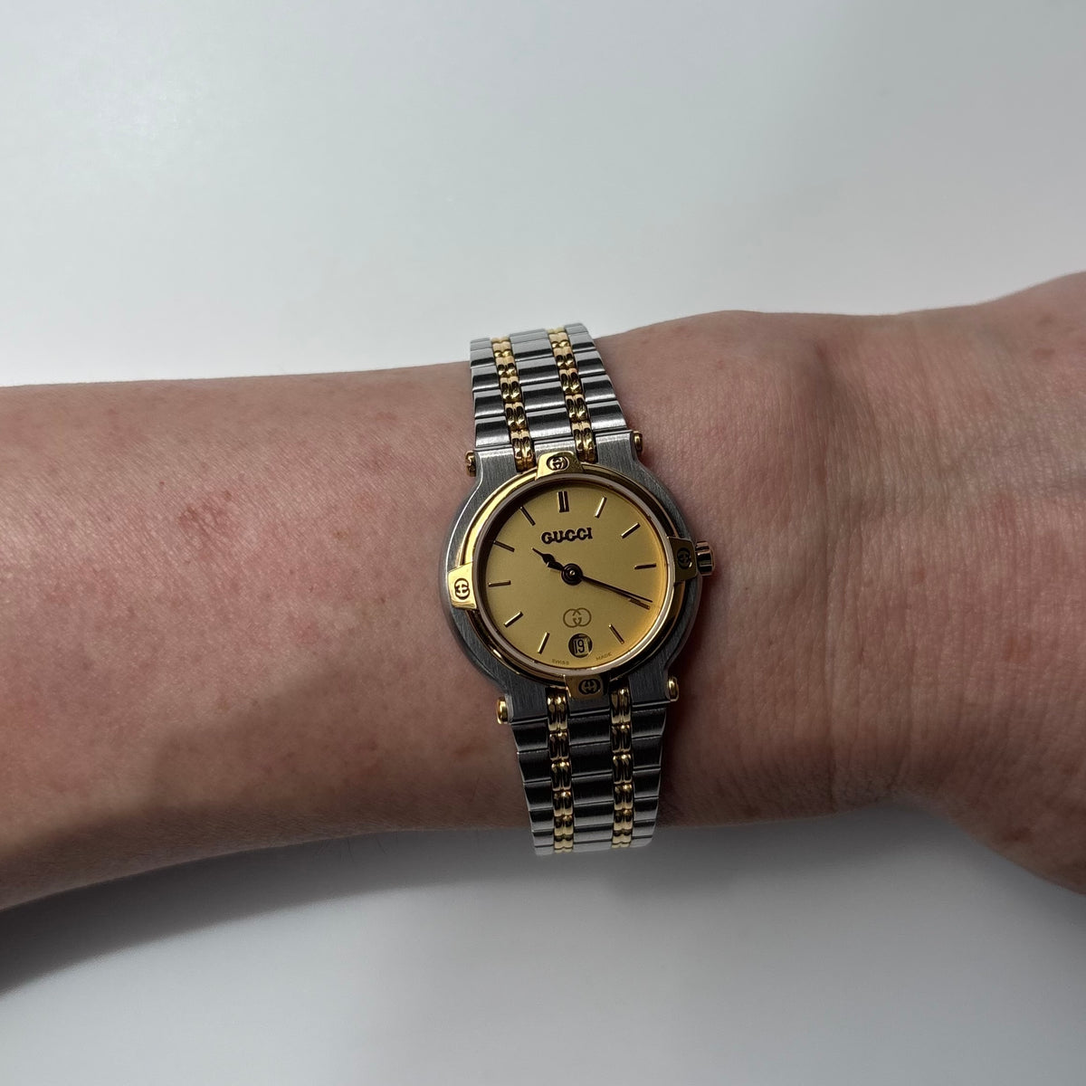 Gucci 1990s Round Dial Gold Plated Two Tone Watch