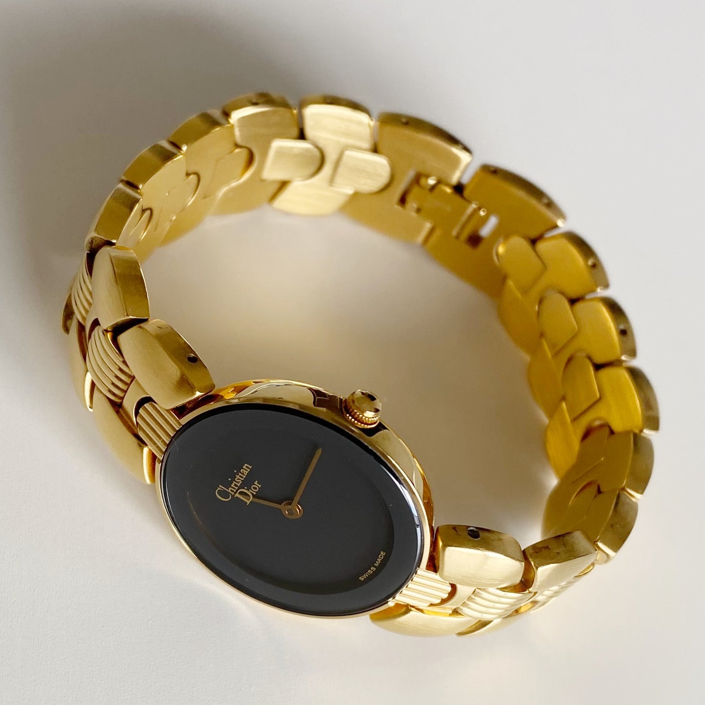 Dior 1990s Black Dial Gold Plated Watch