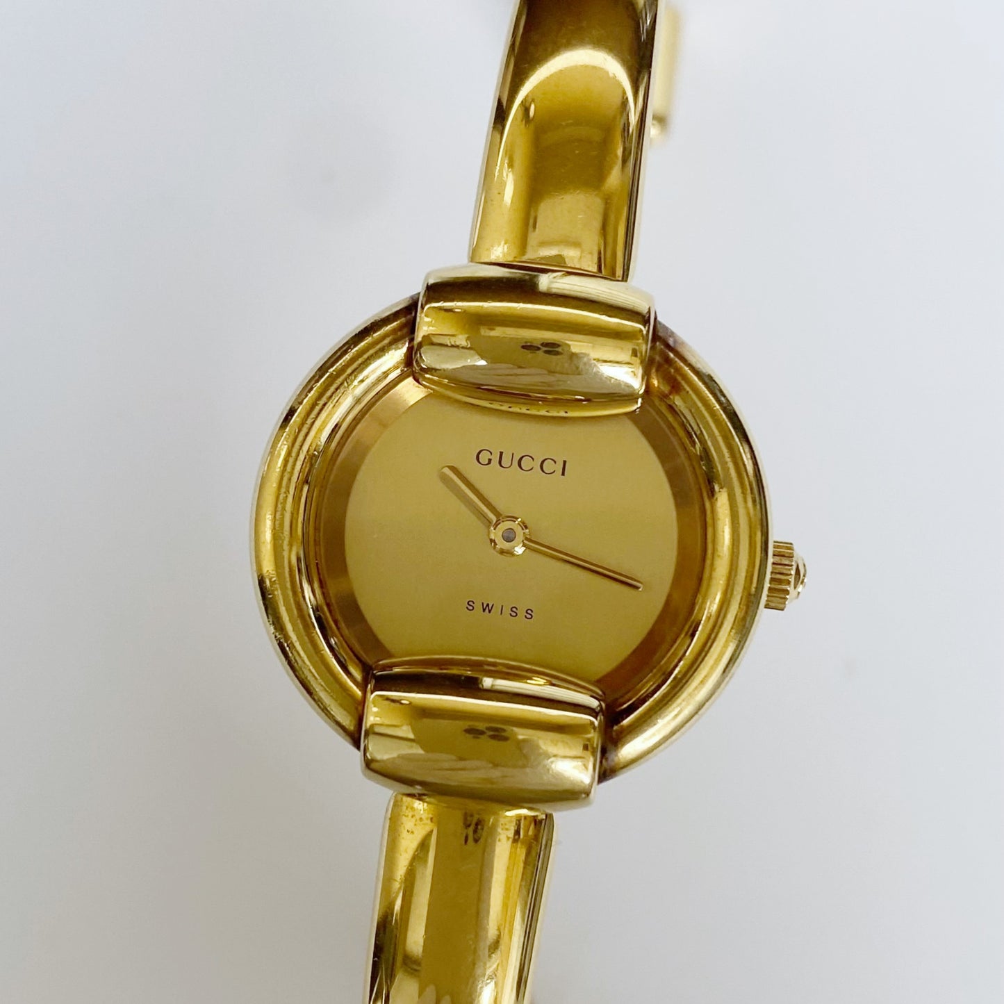 Gucci 1990s Gold Dial Gold Plated Bangle Watch