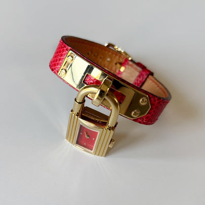 Hermes 1990s Kelly Red Dial Gold Plated Watch