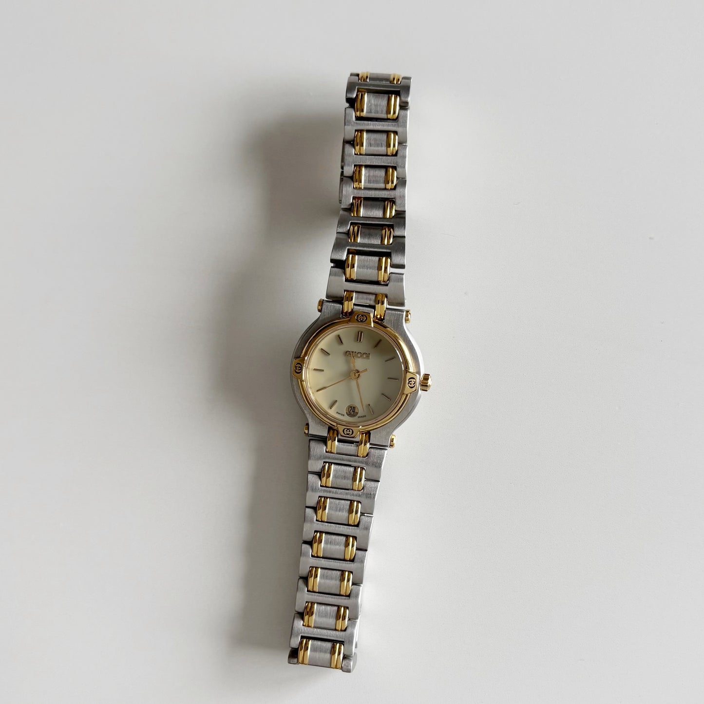 Gucci 1990s Date Round Dial Two Tone Watch