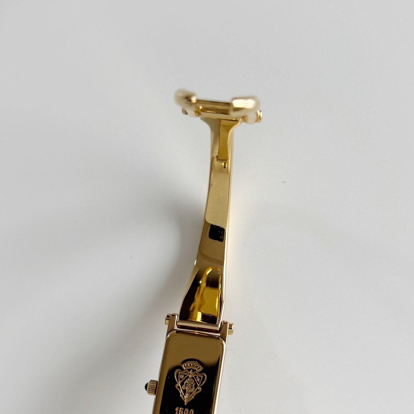 Gucci 1990s Rectangular Seashell Dial Gold Plated Bangle Watch