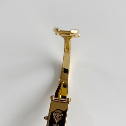 Gucci 1990s Rectangular Seashell Dial Gold Plated Bangle Watch