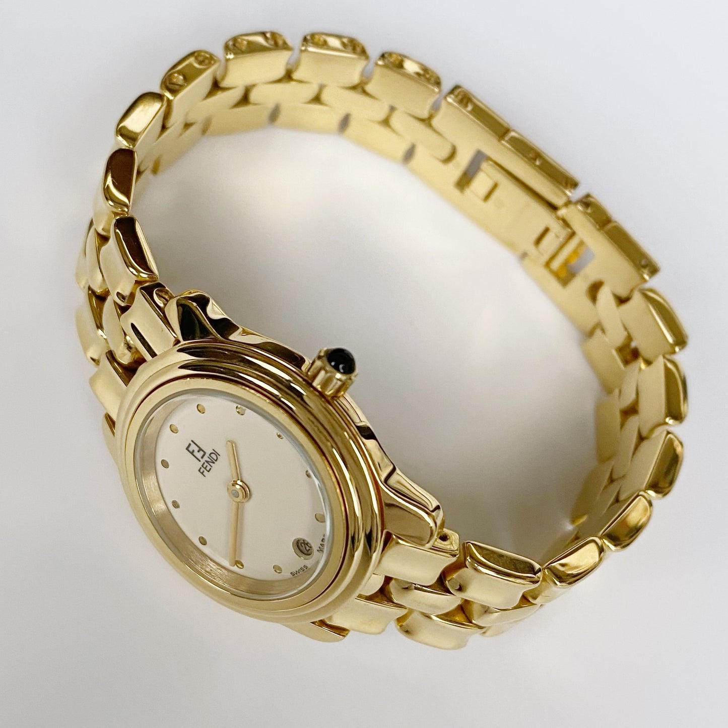 Fendi 1990s Interchangeable Bezel Round Gold Plated Watch with 3 bezels, case