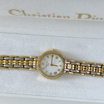 Dior 1990s Round Dial Two Tone Watch