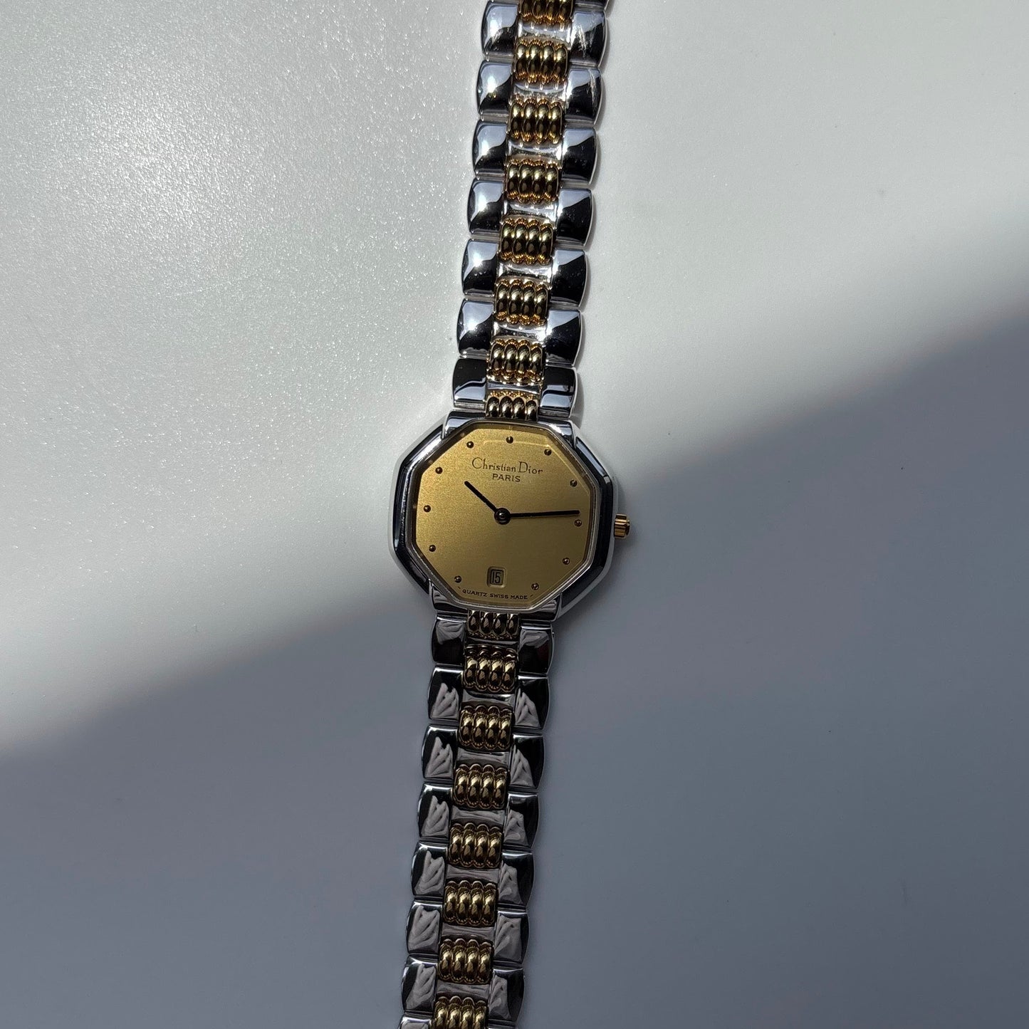 Dior 1990s Octagon Dial Two Tone Gold Plated Watch