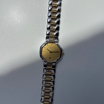 Dior 1990s Octagon Dial Two Tone Gold Plated Watch