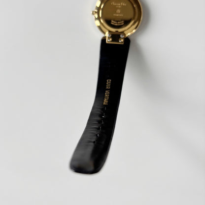Dior 1990s Black Round Dial Gold Plated Watch (Large)