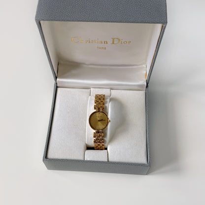 Dior 1990s Round Gold Dial Gold Plated Watch