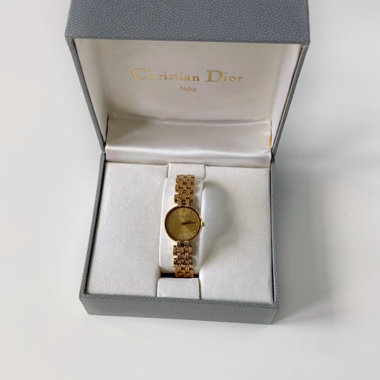 Dior 1990s Round Gold Dial Gold Plated Watch