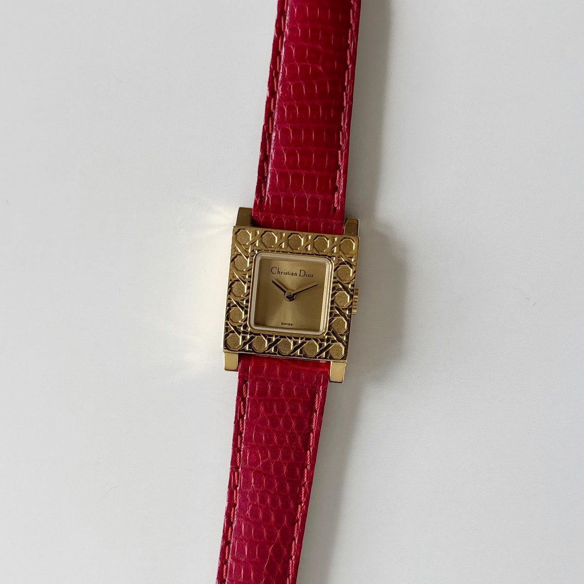 Dior 1990s Square Dial Interchangeable strap Gold Plated Watch with 3 straps, case