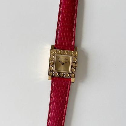 Dior 1990s Square Dial Interchangeable strap Gold Plated Watch with 3 straps, case
