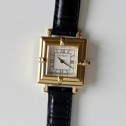 Yves Saint Laurent 1990s Square Dial Gold Plated Watch