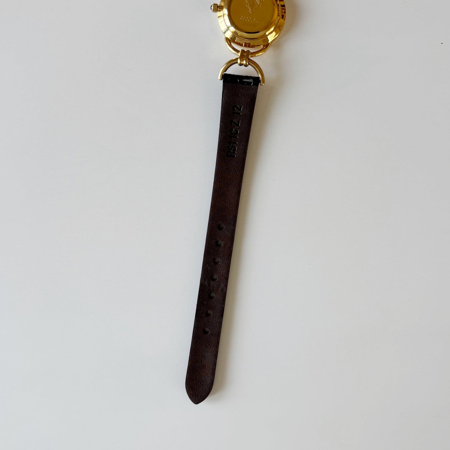 Gucci 1990s Black Round Dial Horsebit Gold Plated Watch