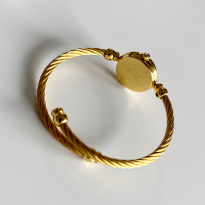 Gucci 1990s Seashell Dial Gold Plated Cable Band Bangle Watch