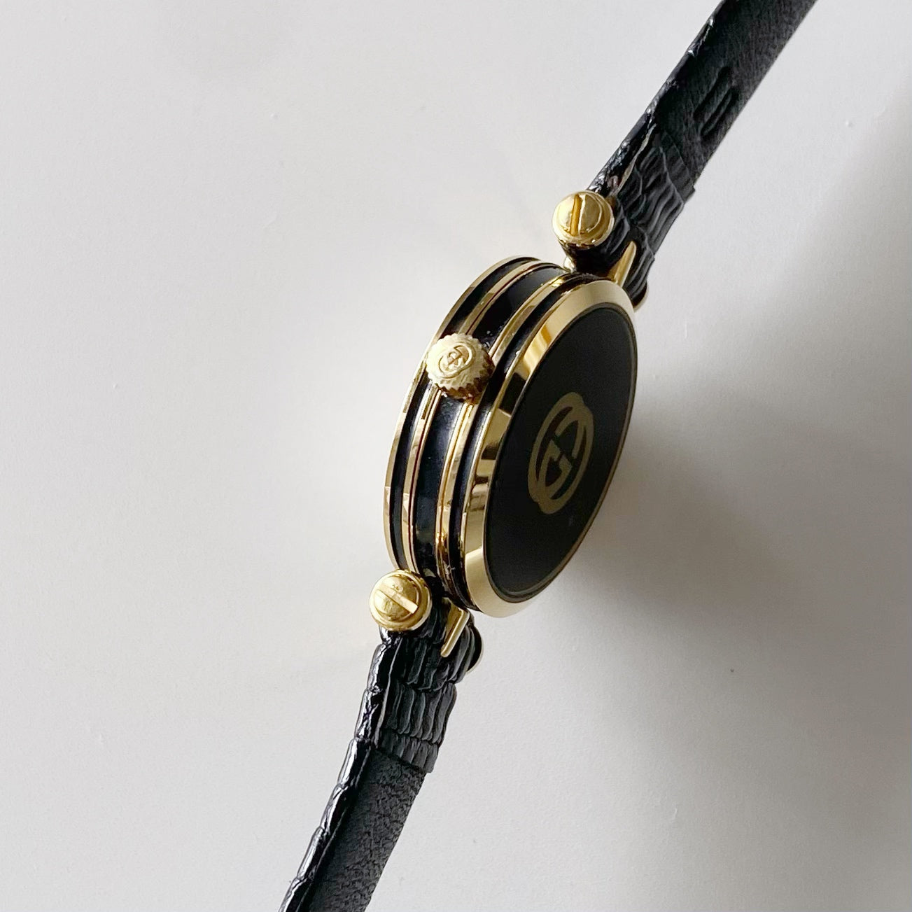 Gucci 1990s Sherry Black Dial Gold Plated Watch