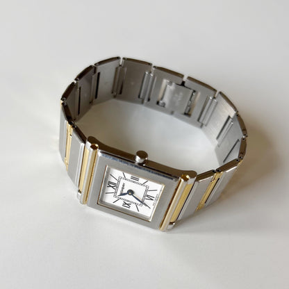 Yves Saint Laurent 1990s Square Dial Two Tone Gold Plated Watch