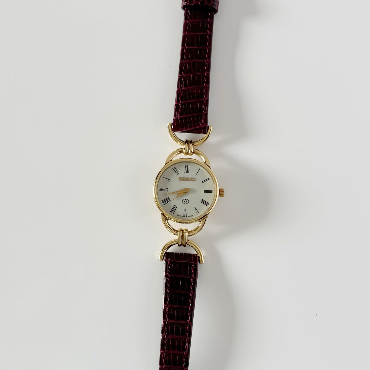 Gucci 1980s Cream Round Dial Horsebit Gold-Plated Watch
