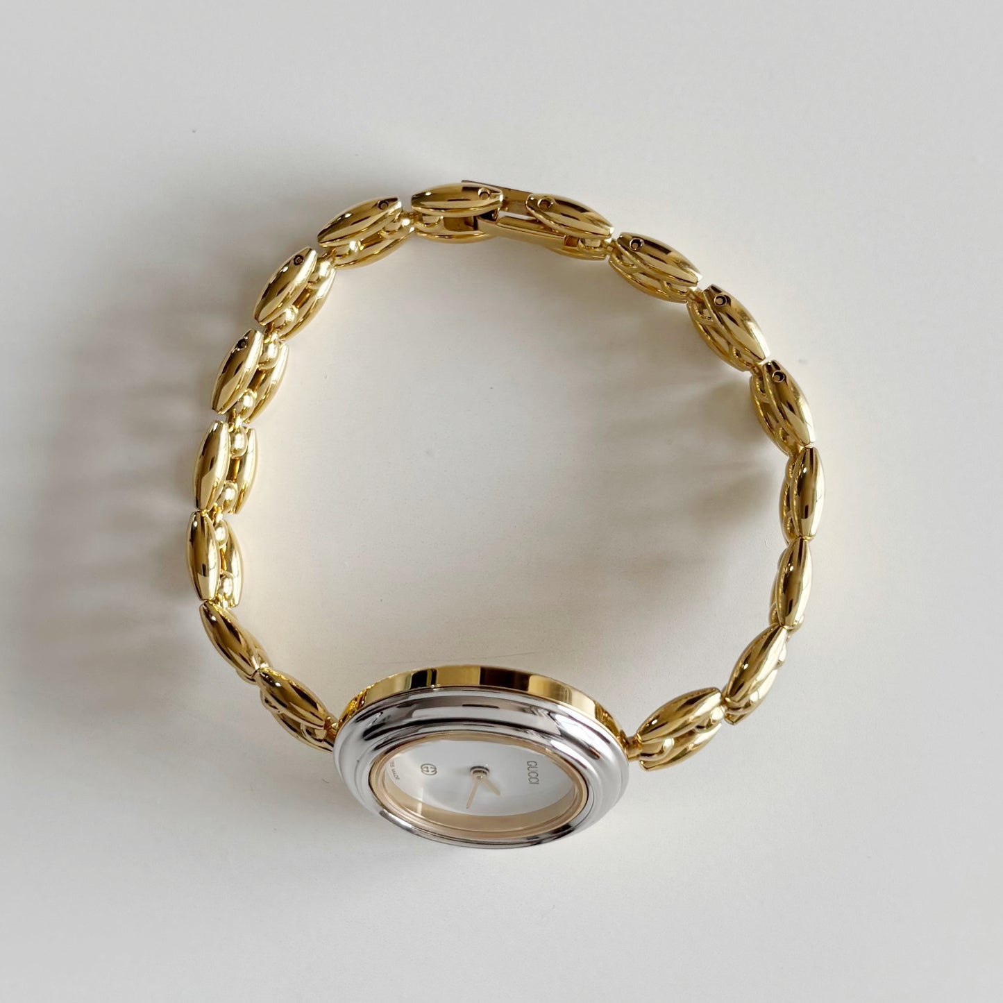 Gucci 1990s Interchangeable Bezel Gold Plated Rice Chain Watch with 6 bezels, case (160mm)